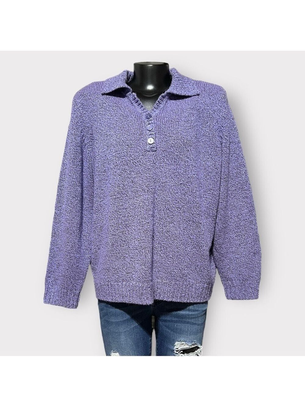 168 Vintage 90s Collared Sweater Womens 1X XL Purple Pullover Classic Auction